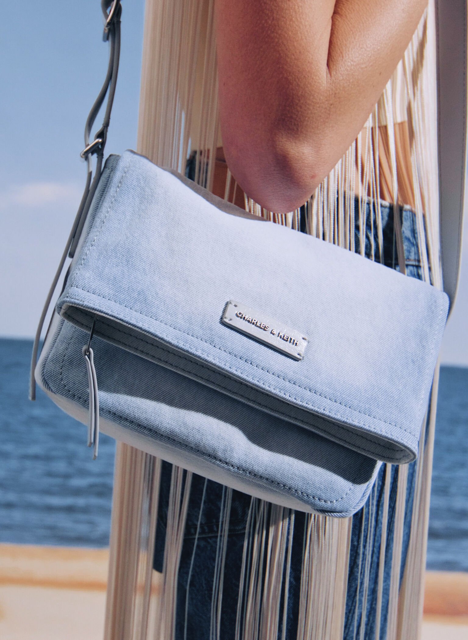 Ivette Denim Front Flap Crossbody Bag, Light Washed Denim, hi-res
