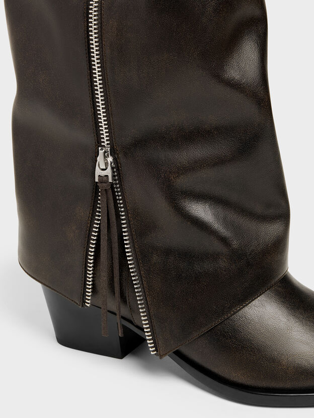 Botas altas Aether con cremallera de borla, Marr&oacute;n oscuro, hi-res
