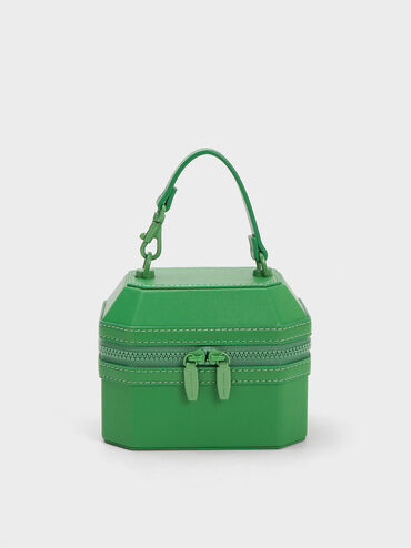 手提拉鍊箱型包, 綠色, hi-res