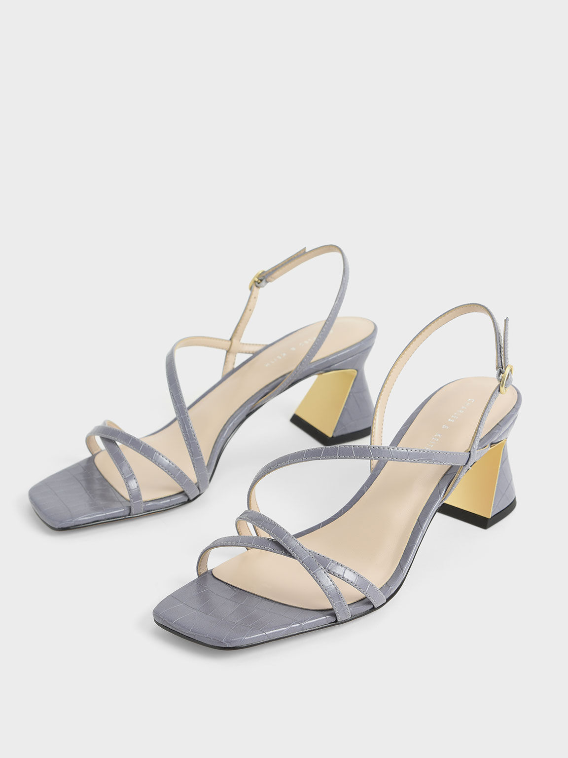 Croc-Effect Strappy Heeled Sandals, Animal Print Blue, hi-res
