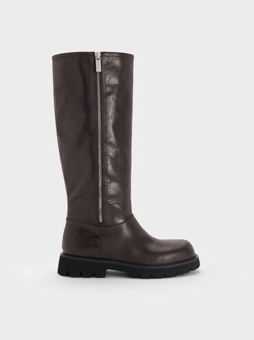 Rosamond Knee-High Boots, Dark Brown Textured, hi-res