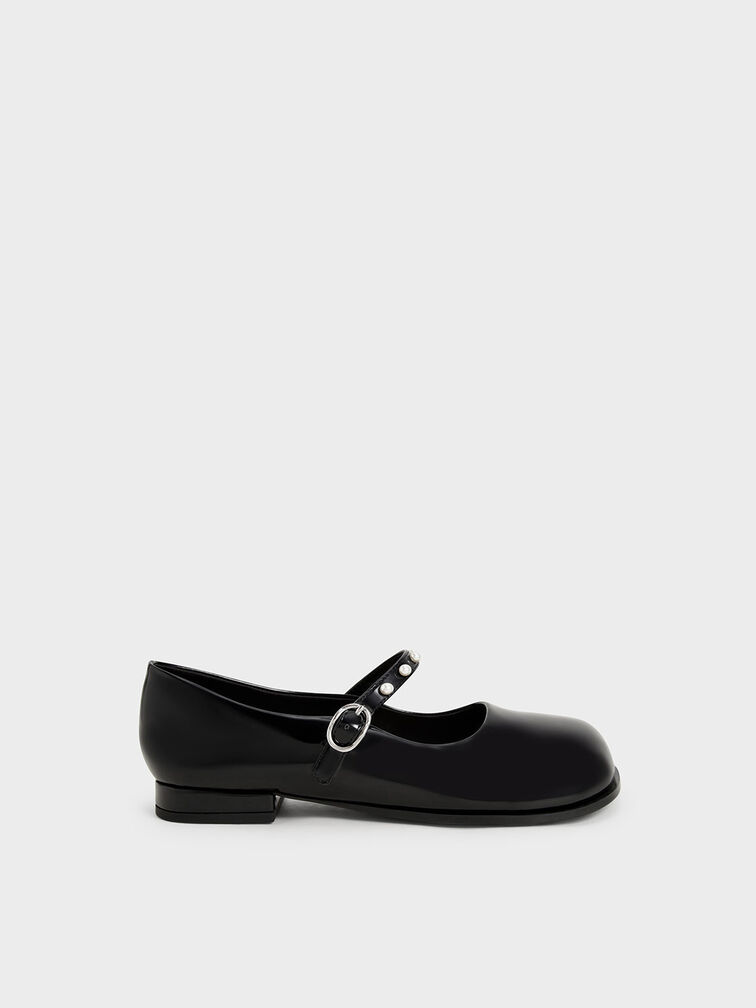 Mary Janes de charol con adorno de perla para niñas, Negro, hi-res