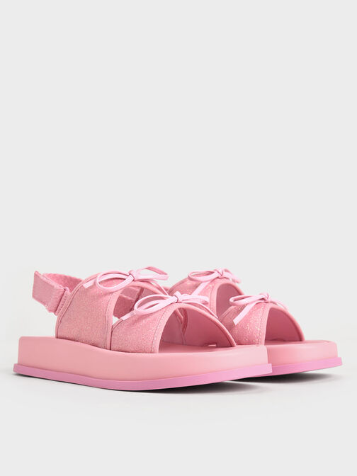 兒童蝴蝶結雙帶涼鞋, 粉紅色, hi-res