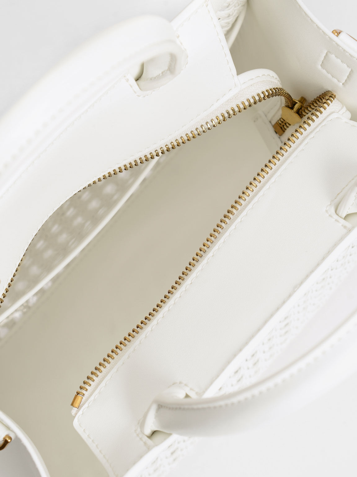 Woven Double Handle Tote Bag, White, hi-res