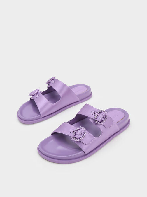 Embellished Buckle Recycled Polyester Sandals, Purple, hi-res