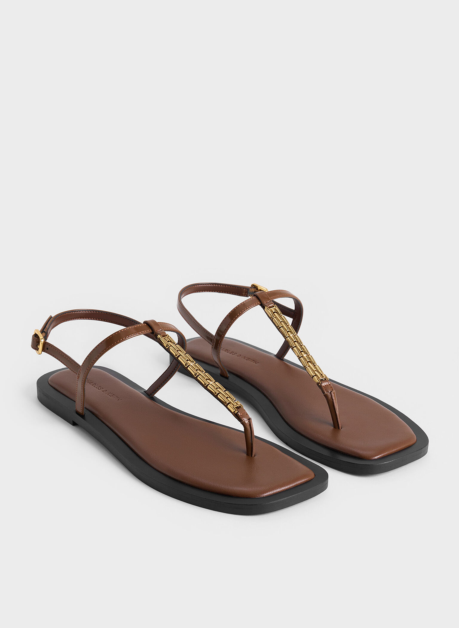 Chain-Link Thong Sandals, Brown, hi-res