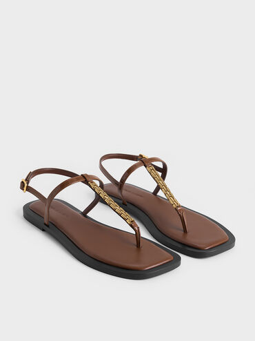 Chain-Link Thong Sandals, Brown, hi-res