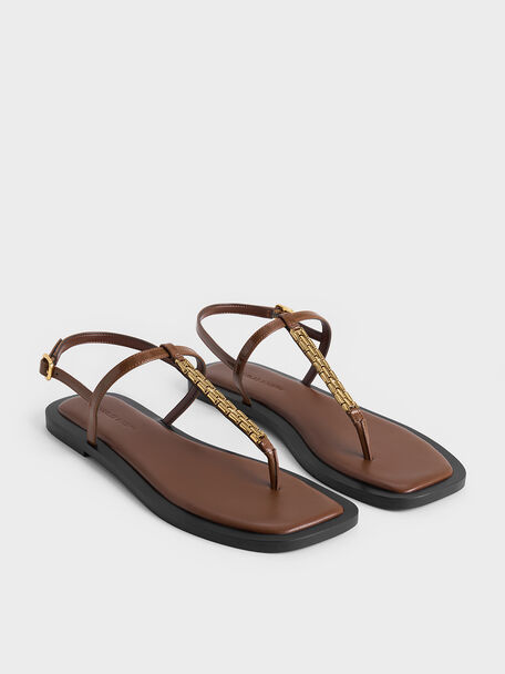 Chain-Link Thong Sandals, Brown, hi-res