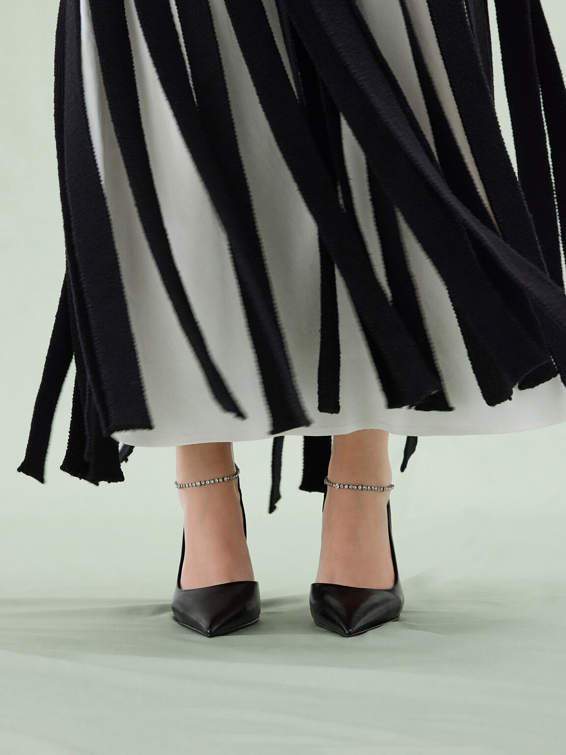 Crystal Chain Ankle Strap D Orsay Pumps Black