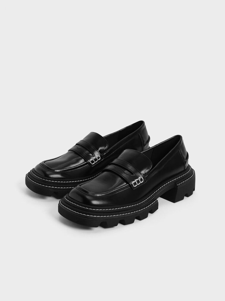 Perline Chunky Penny Loafers, Black, hi-res