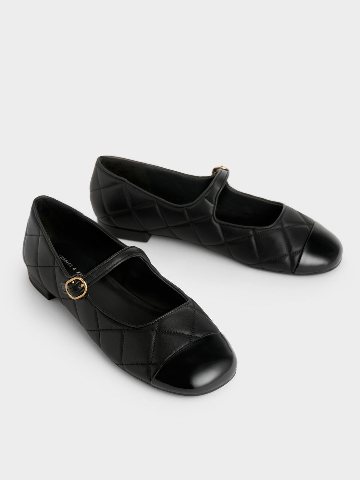Toe-Cap Quilted Mary Janes, Black, hi-res