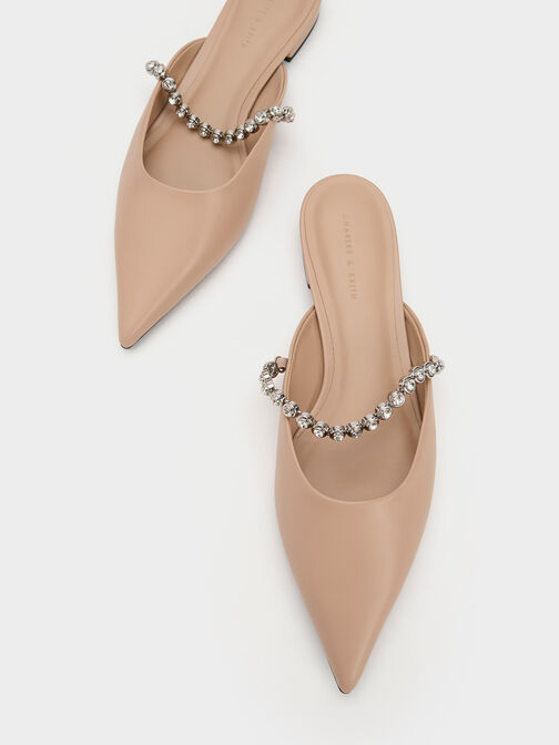 Gem-Strap Flat Mules, Nude, hi-res