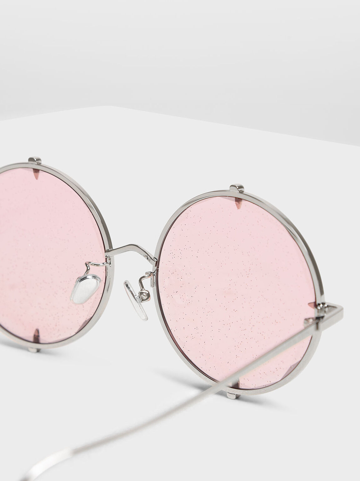Round Wire Frame Skinny Sunglasses, Pink, hi-res