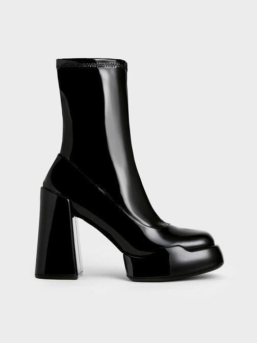 Lula Patent Block Heel Boots, Black, hi-res