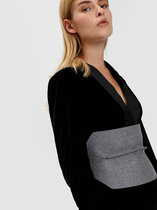Felt Wide Waist Belt, Grey, hi-res