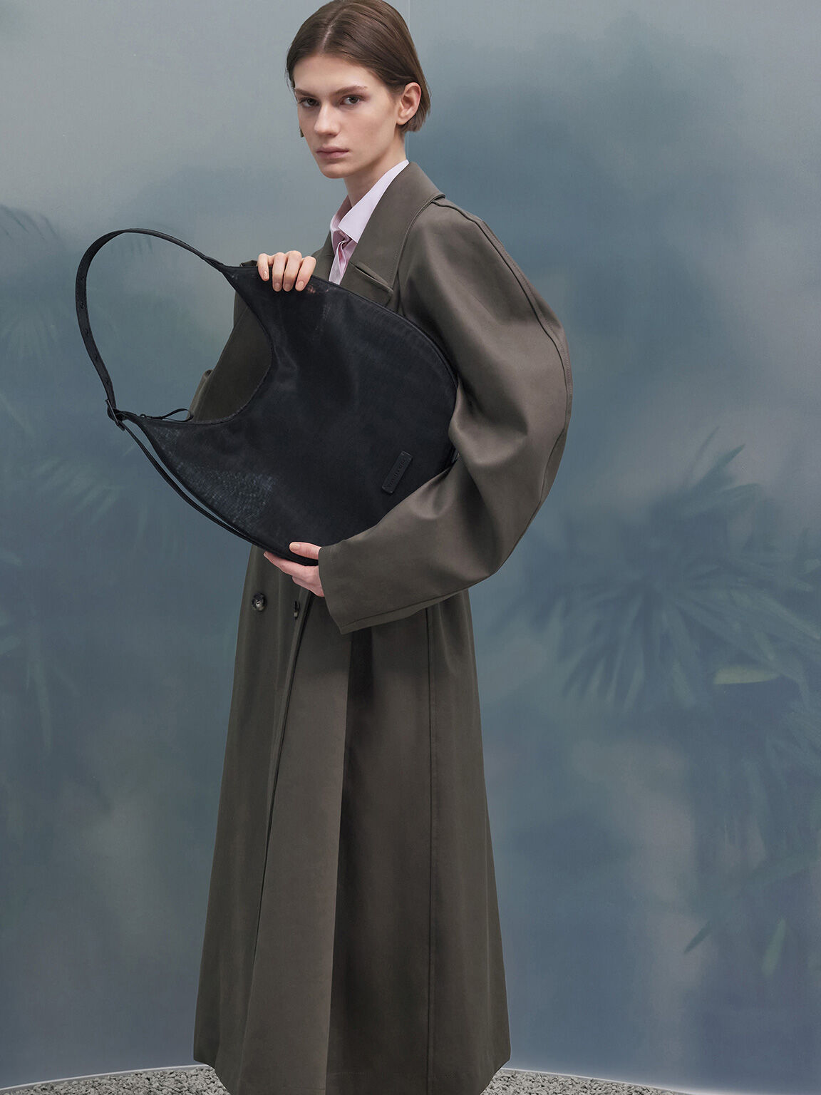Jet Black Mesh Crescent Hobo Bag - CHARLES & KEITH AR