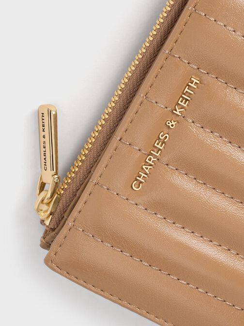 Donna Crinkle-Effect Panelled Top-Zip Wallet, Tan, hi-res
