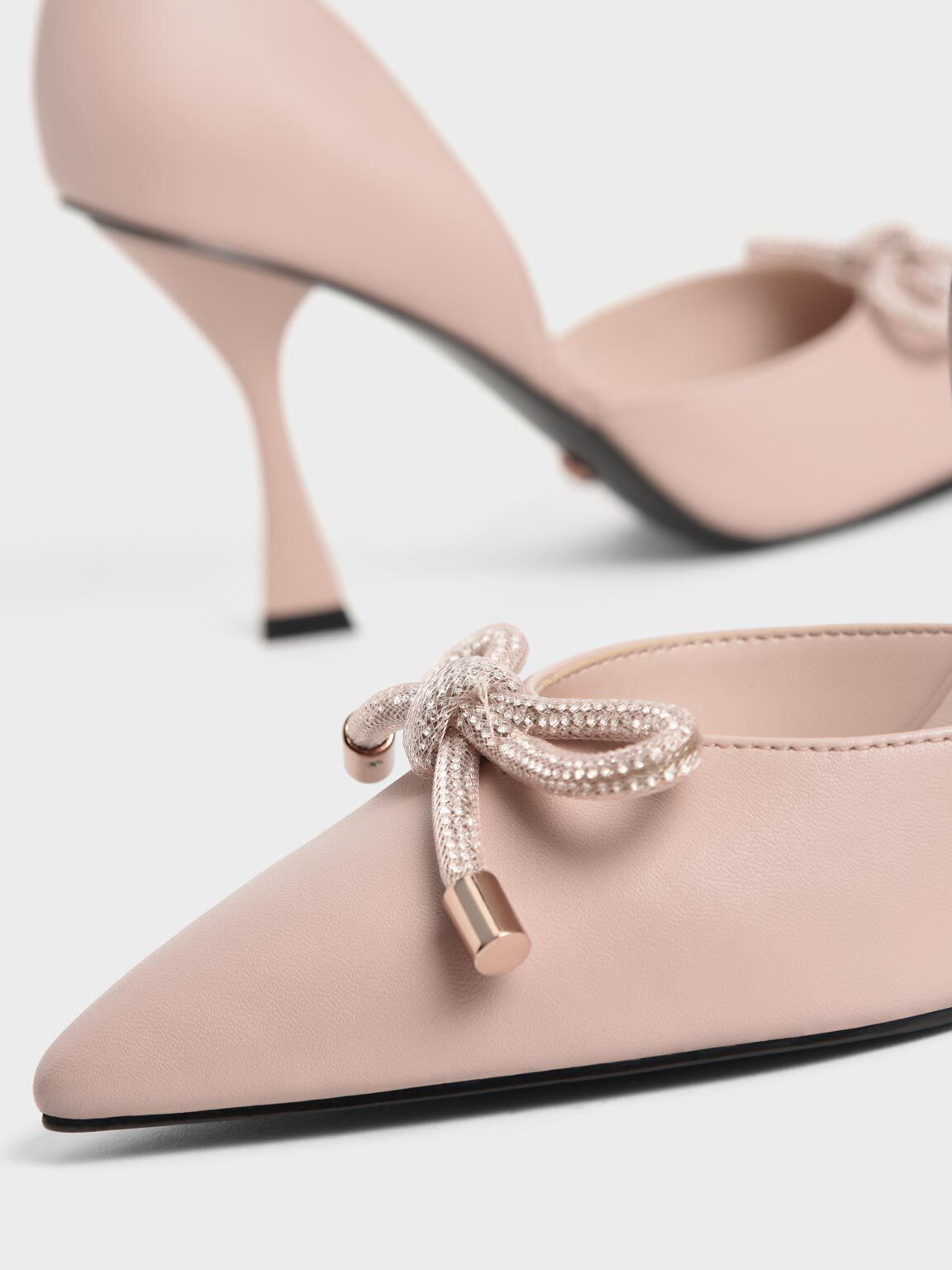 Gem-Embellished Bow-Tie D'Orsay Pumps, Nude, hi-res