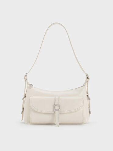 Bolso de hombro Bryna con hebilla, Crema, hi-res