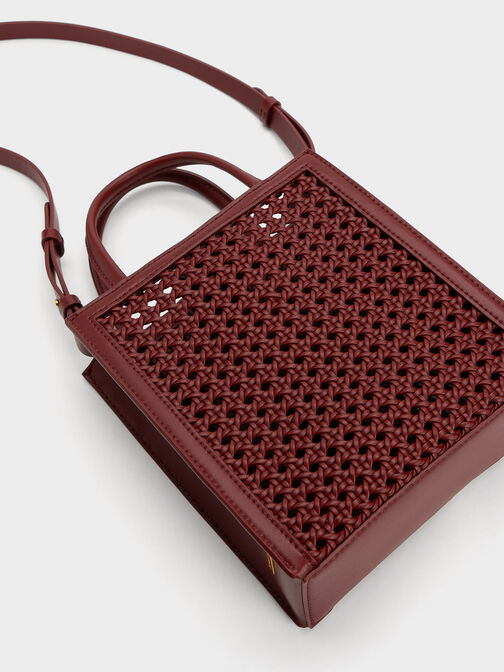 Bolso Tote Tejido con Doble Asa, Burgundy, hi-res