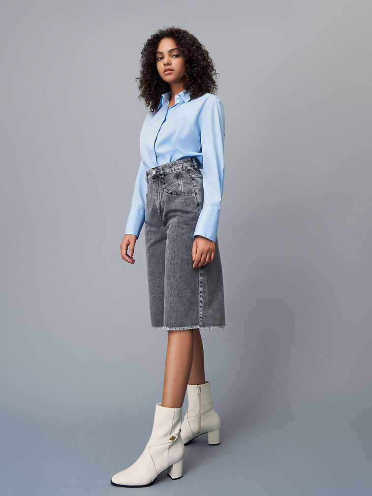 Metallic Accent Crossover Ankle Boots, Chalk, hi-res