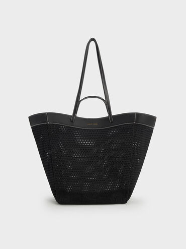 Ida Knitted Sculptural Tote Bag, Black, hi-res