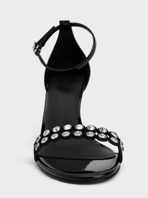 Patent Crystal-Embellished Heeled Ankle-Strap Sandals, Black Patent, hi-res