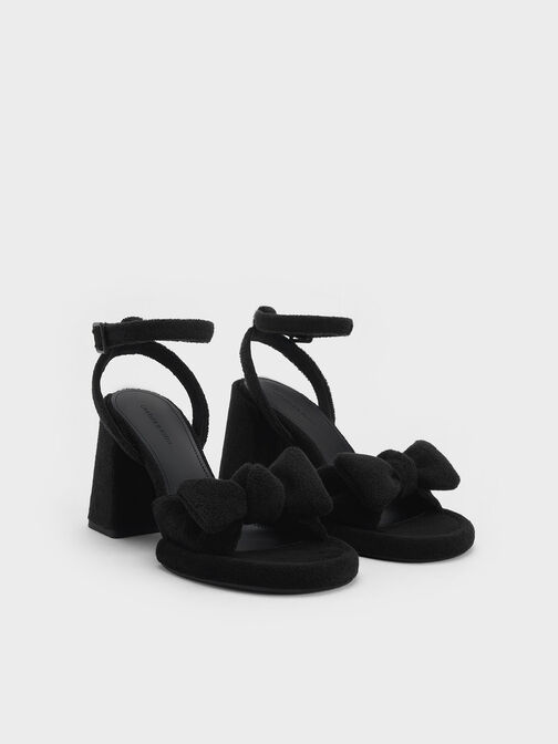 Loey Textured Bow Ankle-Strap Sandals, Black Textured, hi-res