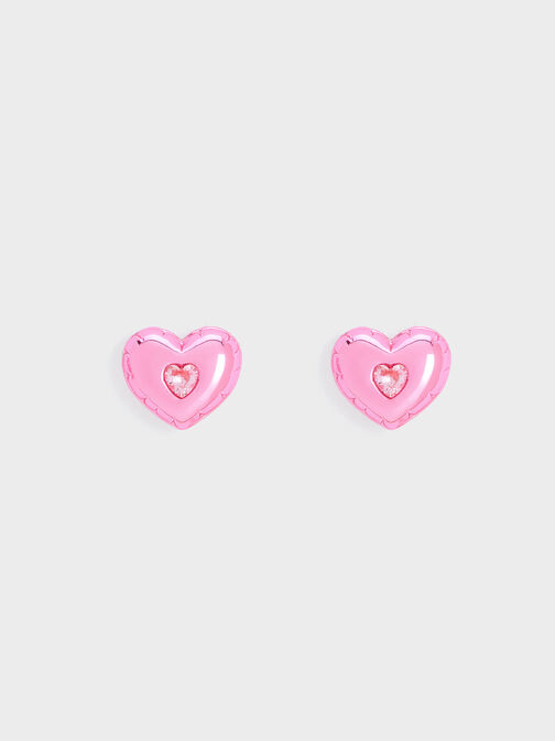 Bethania Heart Crystal Stud Earrings, Pink, hi-res