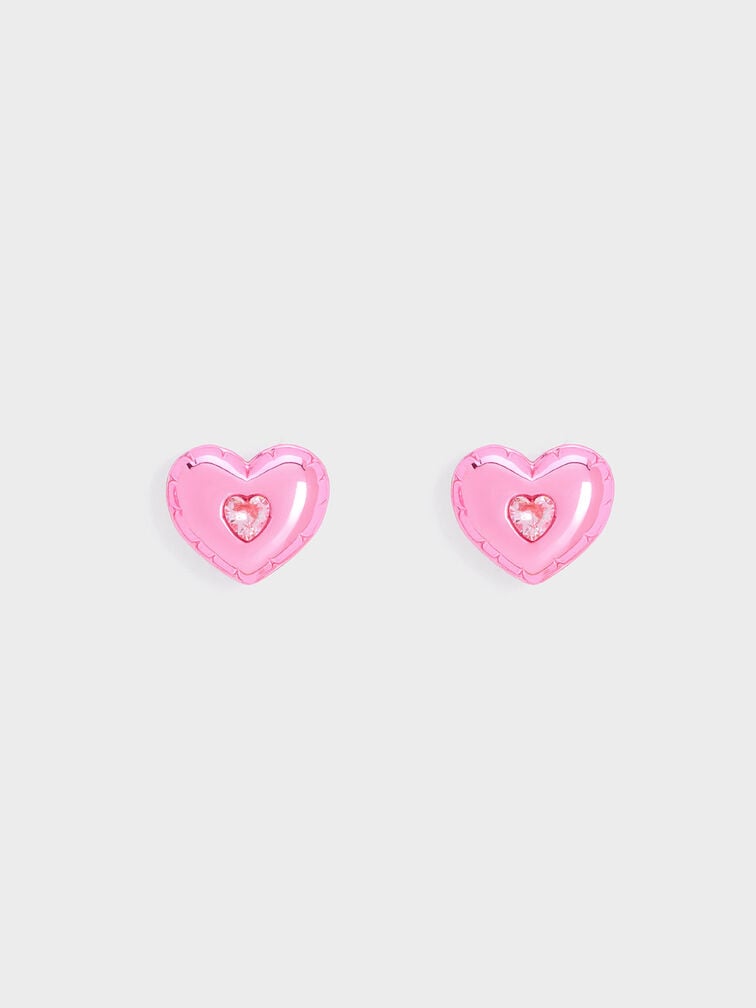Bethania Heart Crystal Stud Earrings, Pink, hi-res