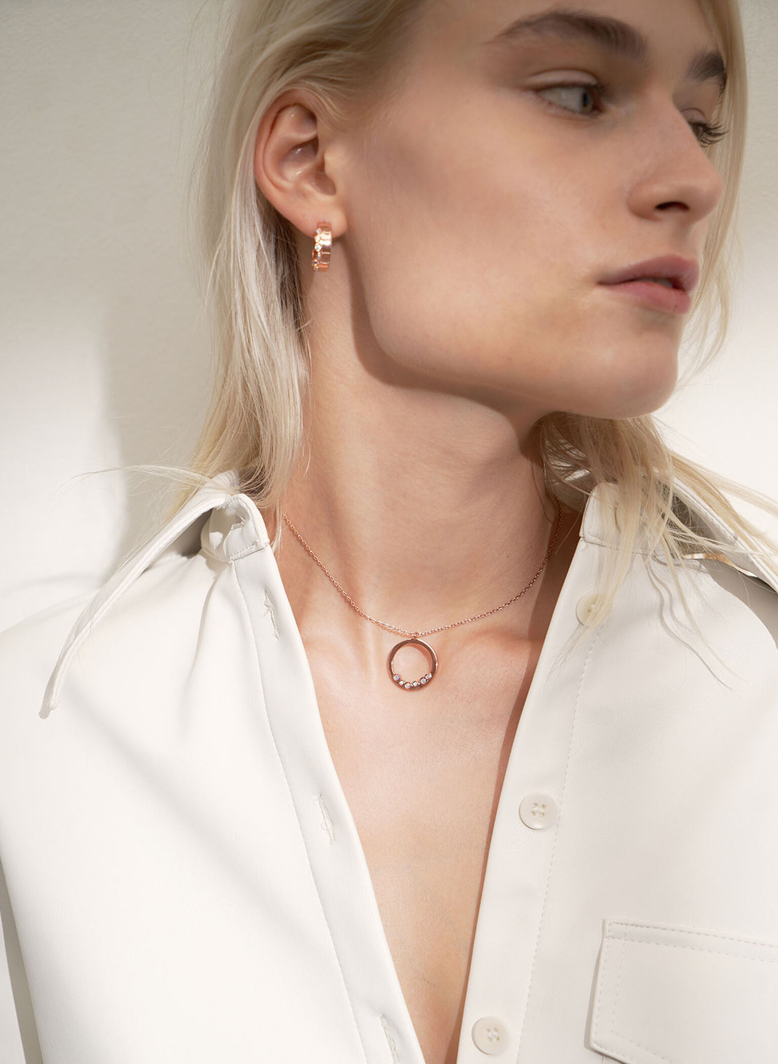 Swarovski® Crystal Studded Hoop Earrings, Rose Gold, hi-res