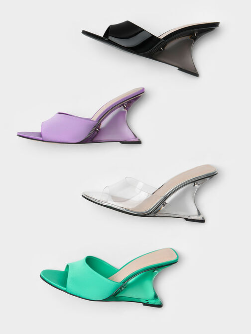 Recycled Polyester Sculptural Heel Wedges, Turquoise, hi-res