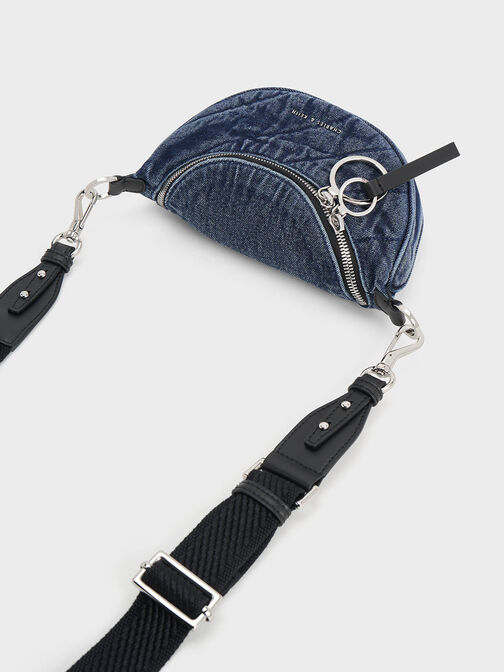 Philomena Denim Half-Moon Crossbody Bag, Denim Blue, hi-res