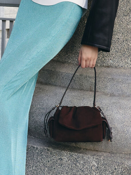 Khai 麂皮肩背包, 濃縮咖啡棕, hi-res