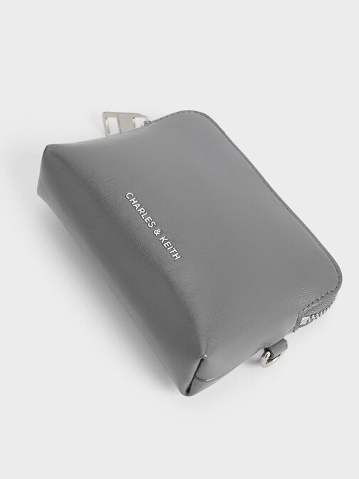 Atwood Crinkle-Effect Chain-Handle Pouch, Grey, hi-res