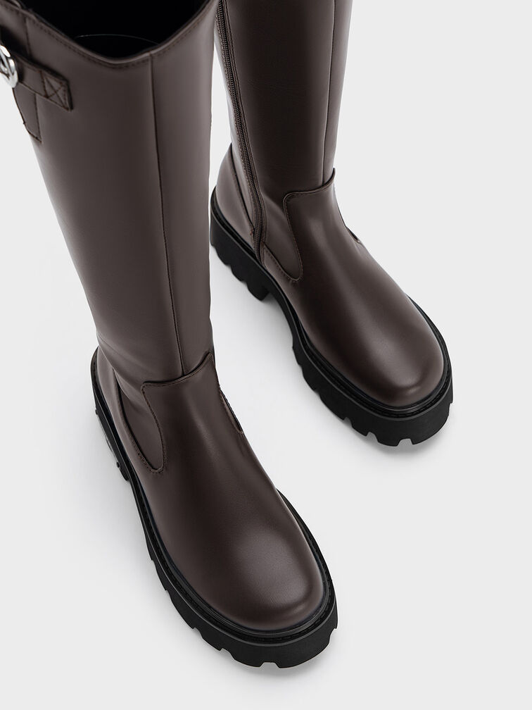 Imogen Side-Buckle Chunky Knee-High Boots, Dark Brown, hi-res