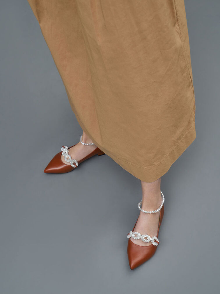 Beaded Mary Jane Flats, Cognac, hi-res