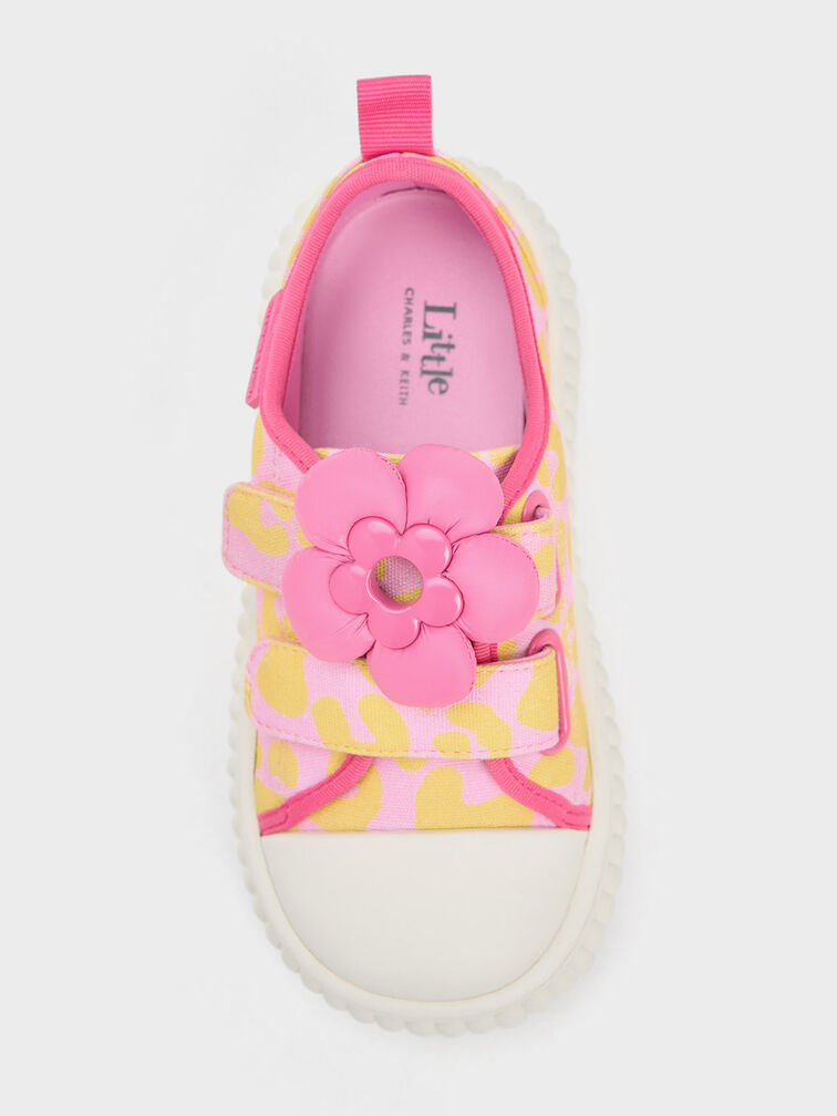 Girls' Puffy Flower Printed Sneakers, Light Pink, hi-res