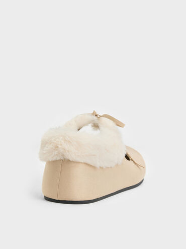 Emila Faux Suede Fur-Trim Mary Jane Flats, Chalk, hi-res