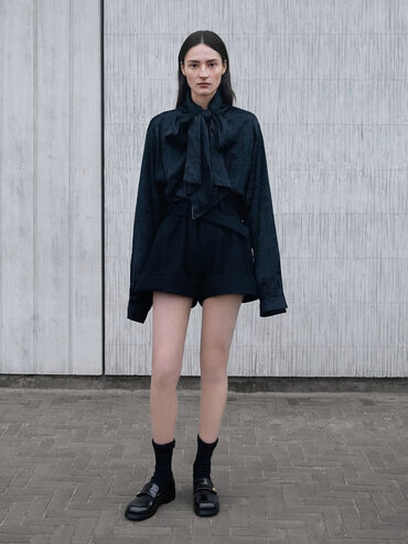 Hettie Metallic-Buckle Strap Loafers, Black Box, hi-res