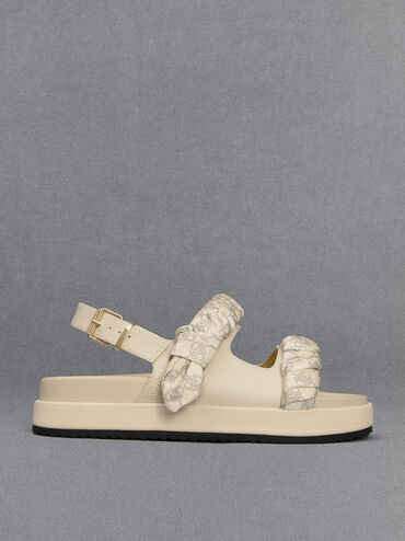 Leather Ruched-Strap Sandals, Chalk, hi-res