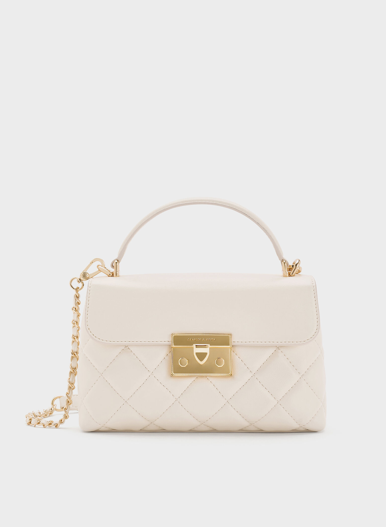 Alva Quilted Top Handle Bag, Cream, hi-res