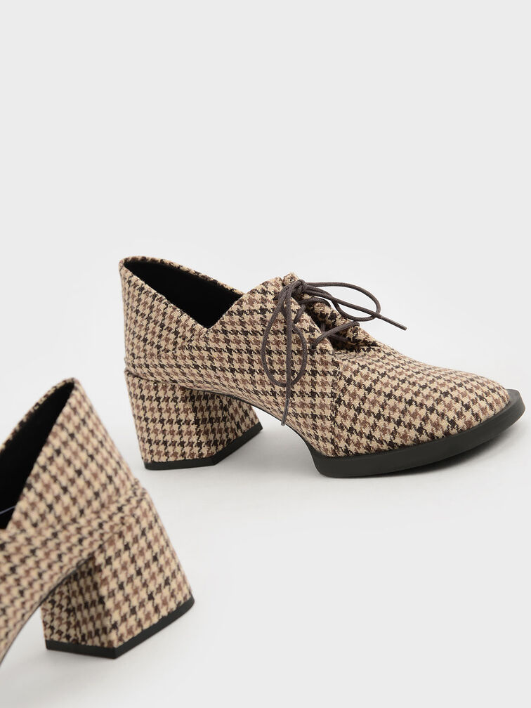 Houndstooth-Print Step-Back Oxford Pumps, Multi, hi-res