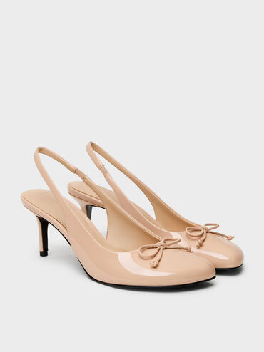 Imani Patent Asymmetric Slingback Pumps, Nude, hi-res