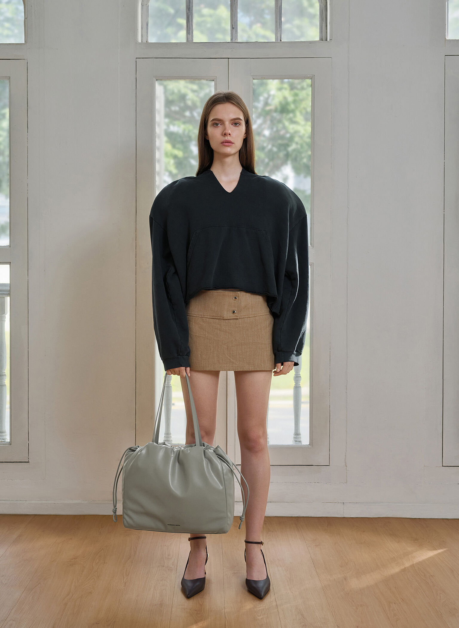 Bolso tote Bethel con cierre de cordón, Gris, hi-res
