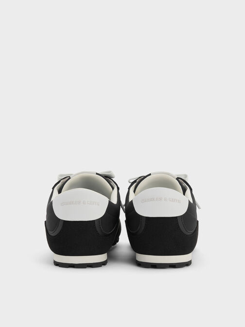 Nylon Contrast-Panel Lace-Up Sneakers, Black Textured, hi-res