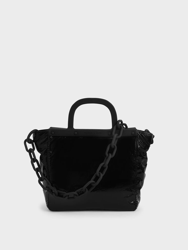 Patent Tote Bag, Black, hi-res