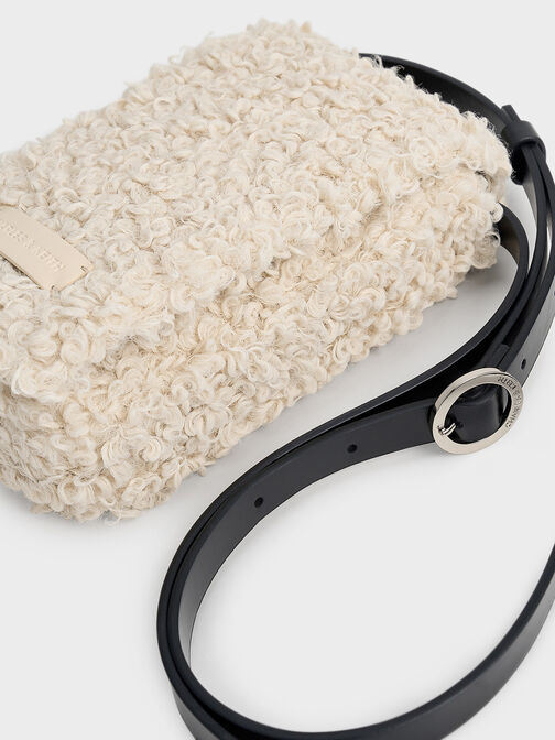 Mini bolso efecto pelo, Blanco tiza, hi-res