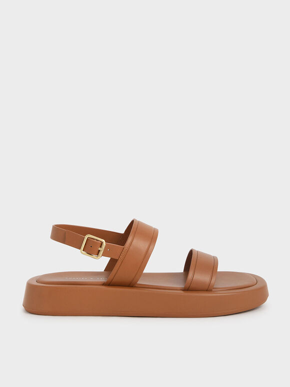 Open Toe Slingback Platform Sandals, Caramel, hi-res
