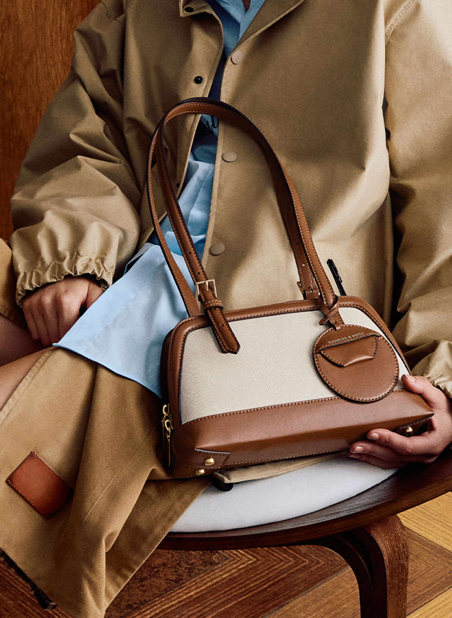 Enola Canvas Two-Tone Elongated-Handle Bag, Chocolate, hi-res